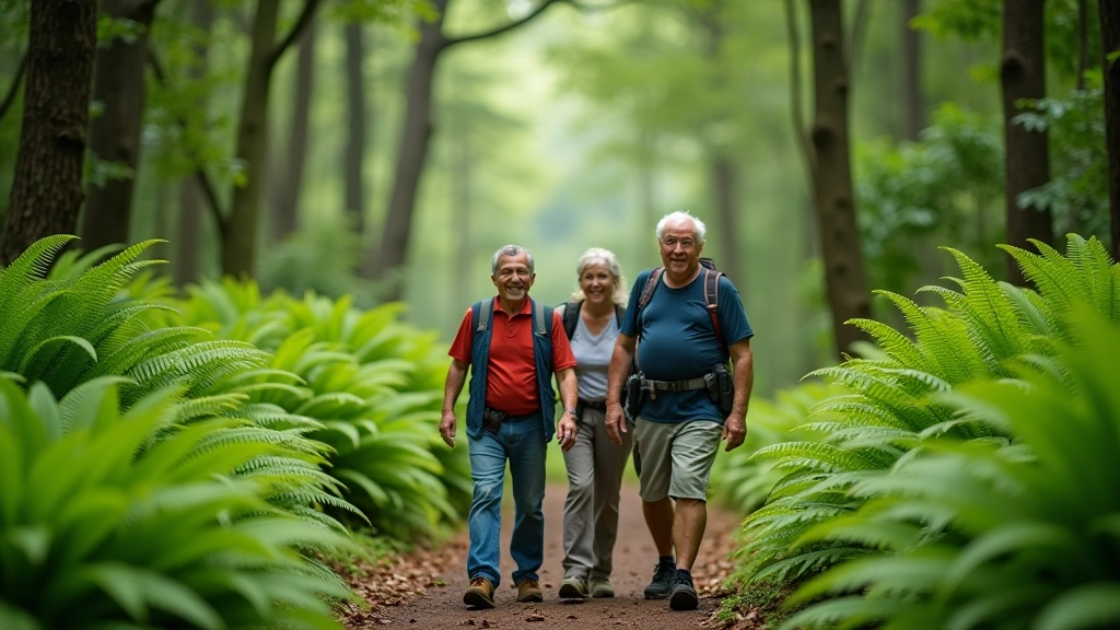 Grupo de personas caminando por sendero en el bosque
